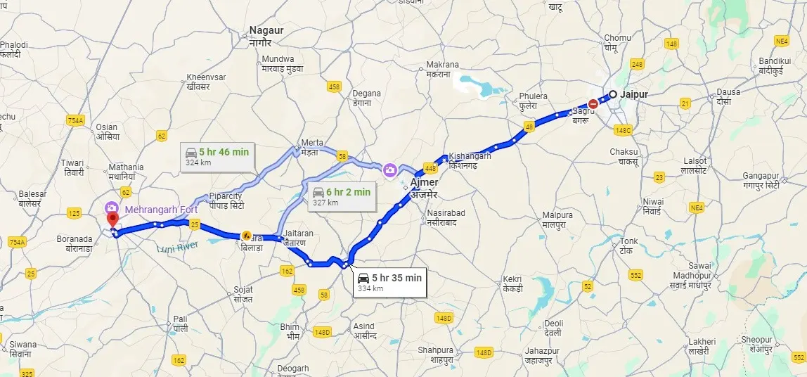 Jaipur to Jodhpur by Road Distance